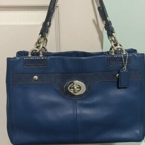VINTAGE COACH Penelope Carryall Satchel F16531 | Cobalt Blue Exotic Trim | EUC